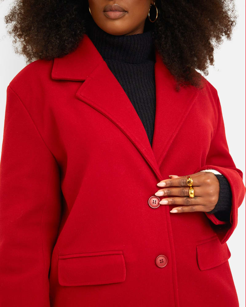 Red wool double breasted coat cheap